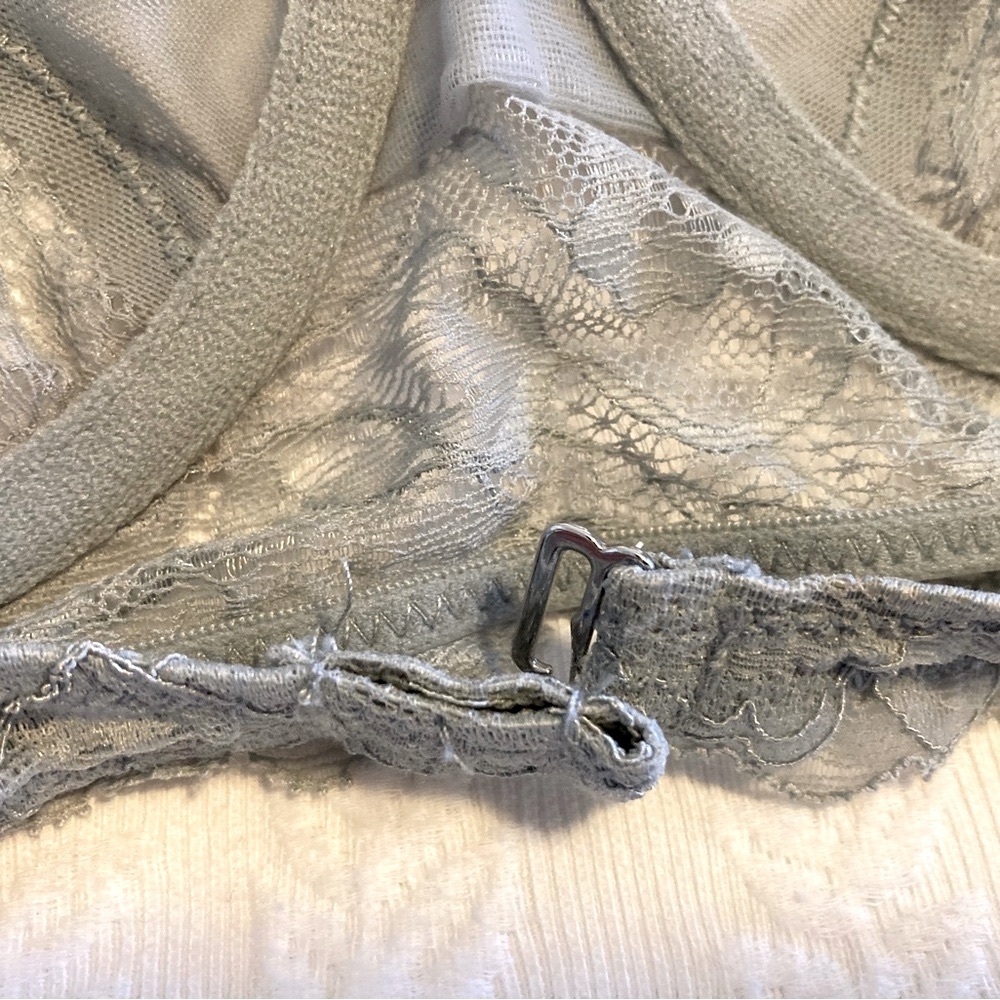ZARA Blue - Gray Sheer Lace Balconette Bra with Underwire - Size Small - Picture 3 of 8